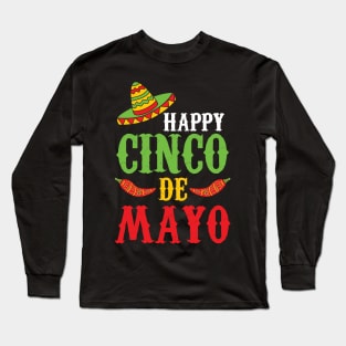 Cute Happy Cinco De Mayo Sombrero Peppers May 5th Long Sleeve T-Shirt